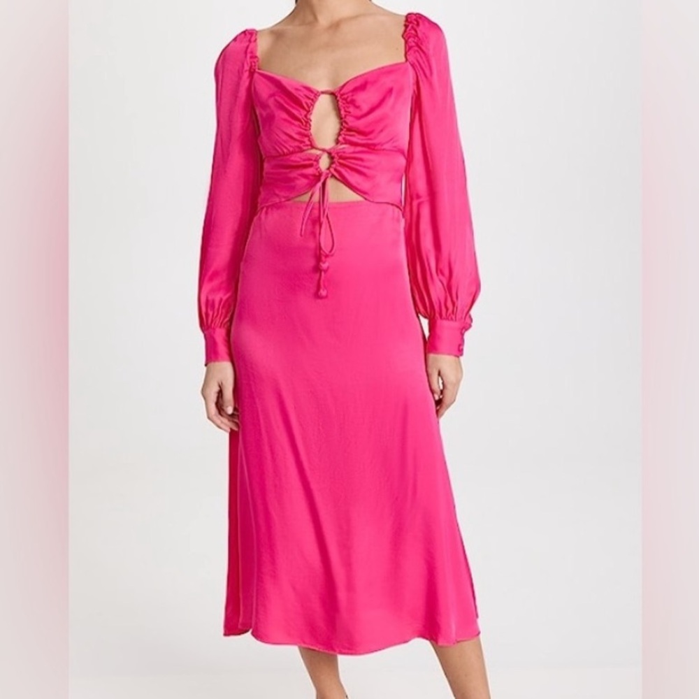 FARM Rio Pink Silky Long Sleeve Maxi Dress